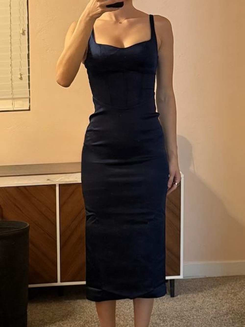 Abercrombie & Fitch Satin Corset Midi Dress in Navy NWT - Picture 5 of 13